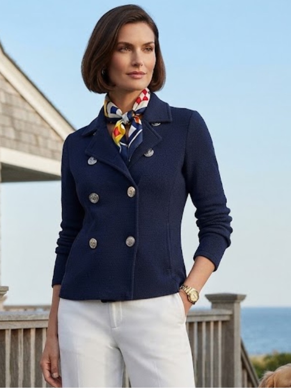 Lauren Ralph Lauren Double Breasted Blue Sweater Blazer made in Hong Kong